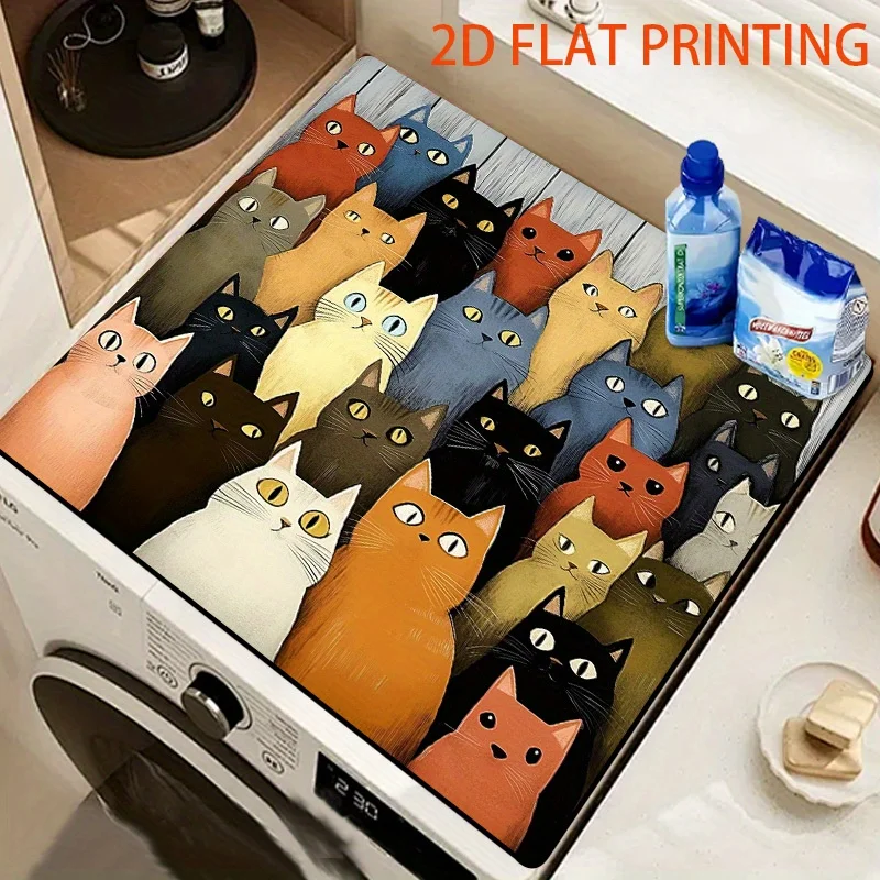 

2D Flat, 1pc Washing Machine Dust Cover with Adorable Cat Design - 2D Flat Printing, Dustproof Fabric Protector for Front-Load W