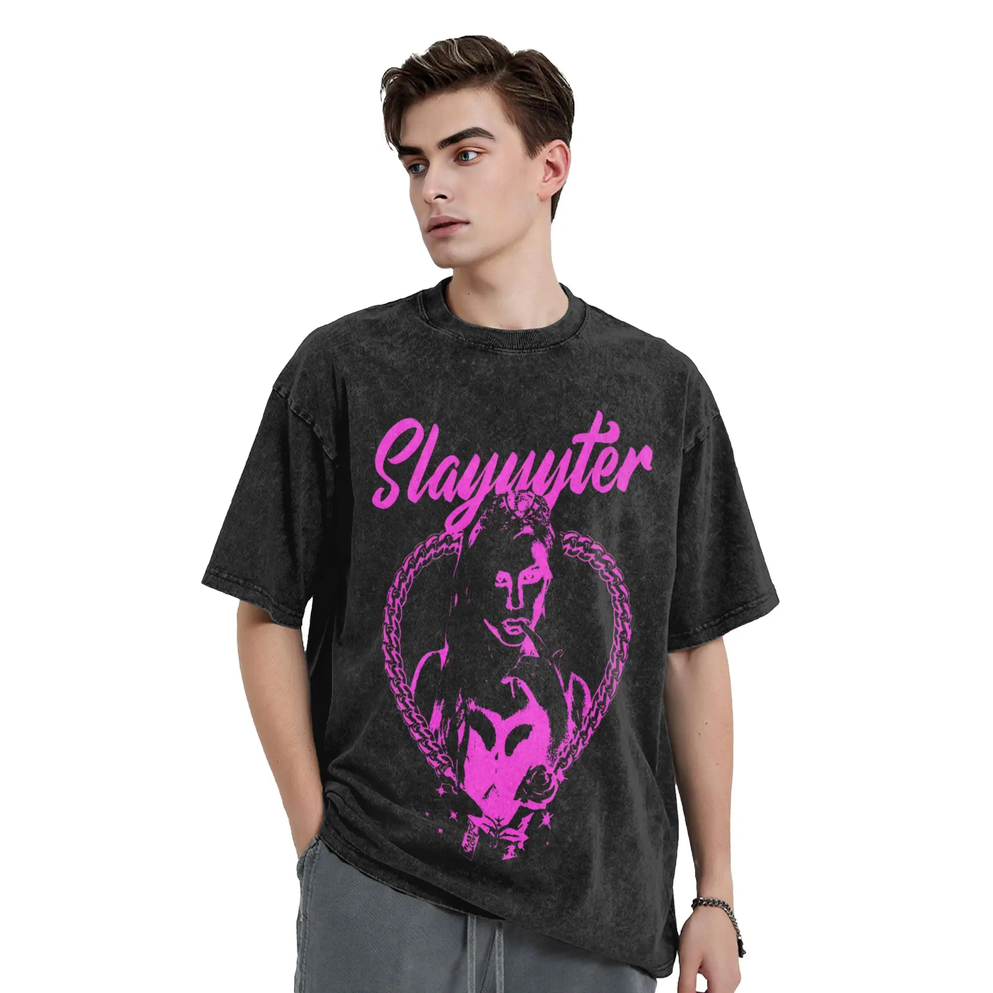 Vintage style Pop singer Slayyyter Washed T Shirt Streetwear Hip Hop Novelty T-Shirt  Tee Shirt Men Women Cotton Harajuku Summer