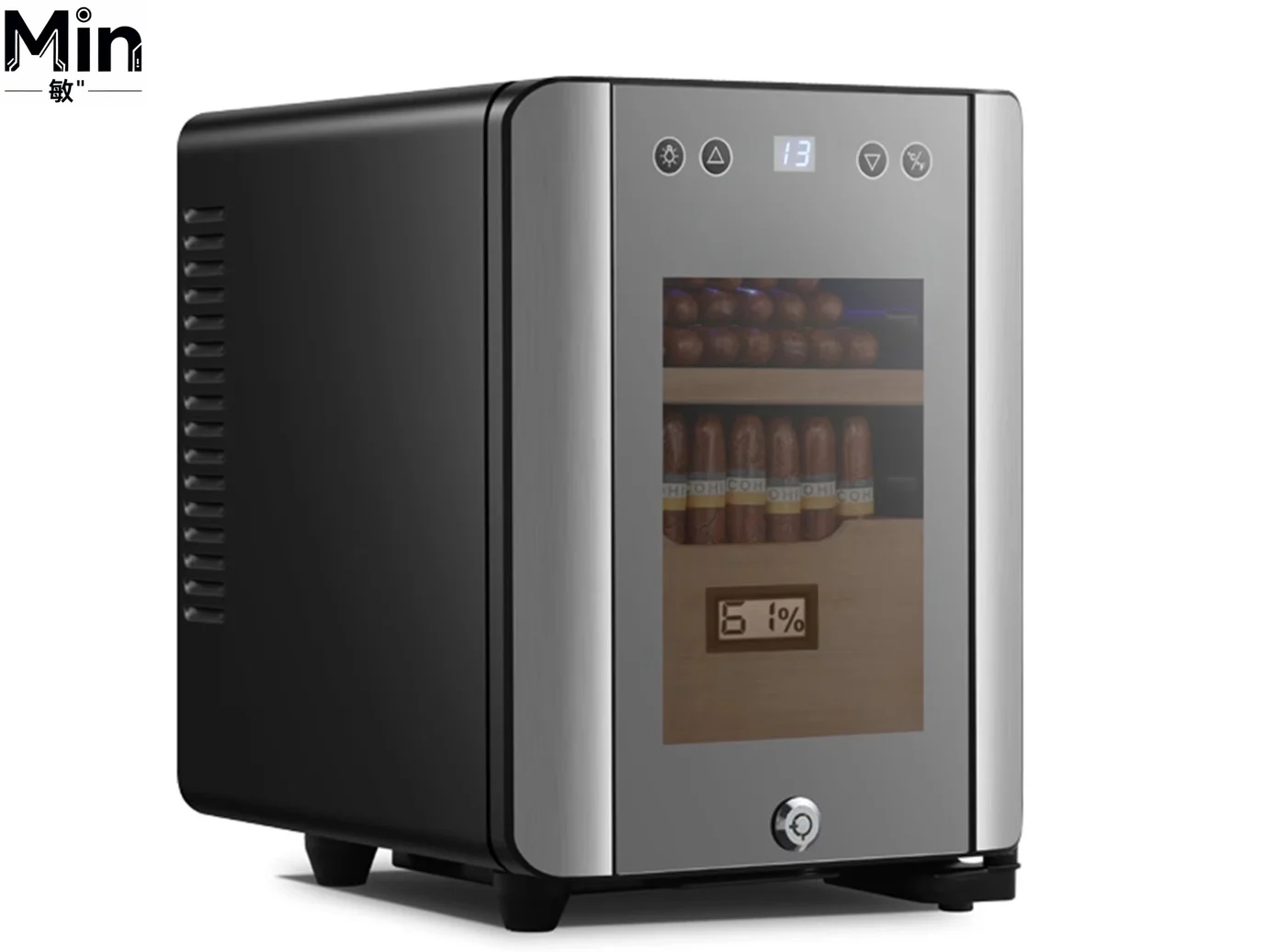 Home Small Mini Cigar Cooler Humidor Electronic Temperature Control Cedar Wood Stainless Steel Glass Door Insect