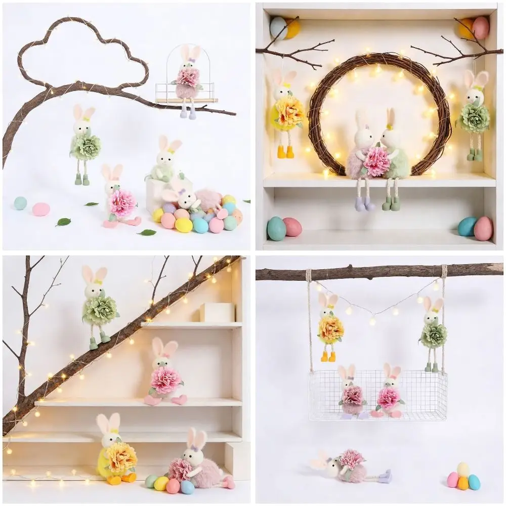 3D Easter Rabbit Pendant Colorful Design Flower Decoration Bunny Decor Standing Pose Handmade Bunny Figurine Spring Festival