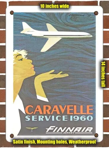 METAL SIGN - 1960 Caravelle Service 1960 Finnair Aero Oy - 10x14 Inches 2