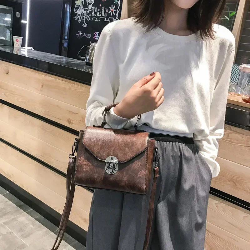 Women Vintage PU Leather Small Top-handle Shoulder Bags Ladies Casual Flap Crossbody Bags Female Luxury Messenger Handbags purse