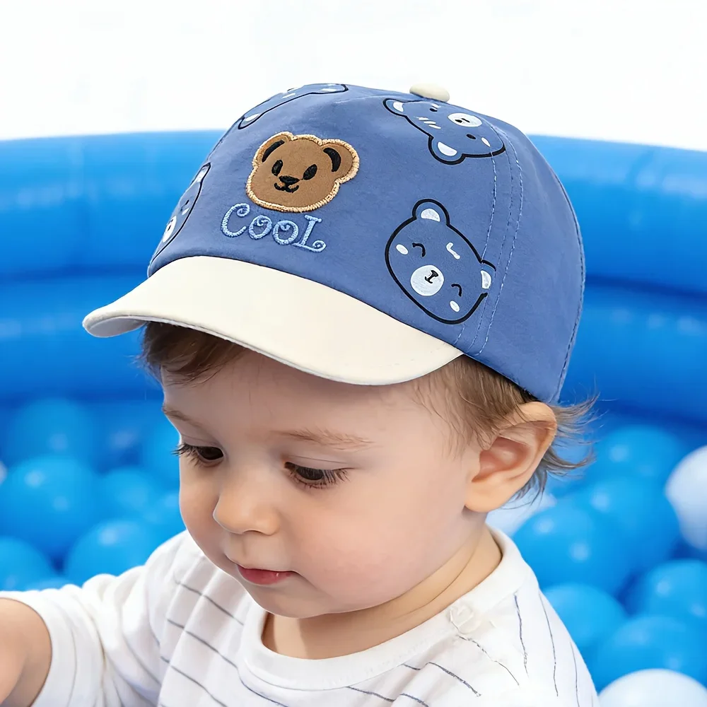1 Baby-Sonnenhut, bezaubernde, leichte Baseballkappe mit weichem Rand für Säuglinge und Kleinkinder, niedliches Cartoon-Bären-Design – Detail 5