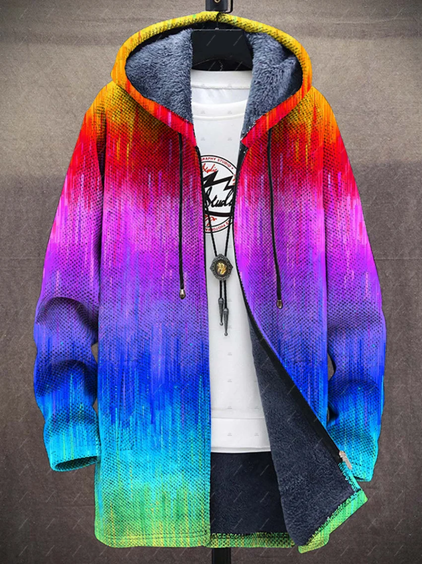 NewFashion 落書きグラデーションカラフルなタトゥーヴィンテージレトロ原宿 3DPrint ウインドブレーカー冬オーバーコートフリースジッパーパーカー 18