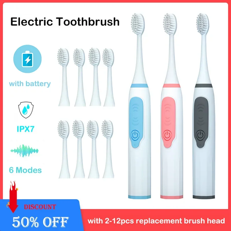 Автоматическая ультразвуковая электрическая зубная щетка, портативная, на батарейках, мягкая щетина DuPont, IPX6, водонепроницаемая, для ухода за полостью рта, чистая щетка