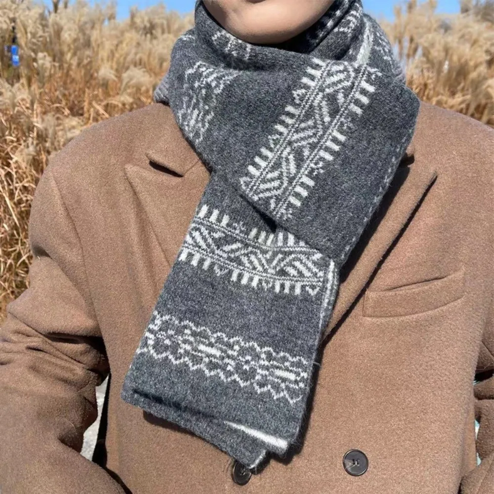 Gifts Knitted Fabric Christmas Scarf Double-Sided Warm Winter Scarf Korean Style Snowflake Pattern Neck Wrap Student Accessories