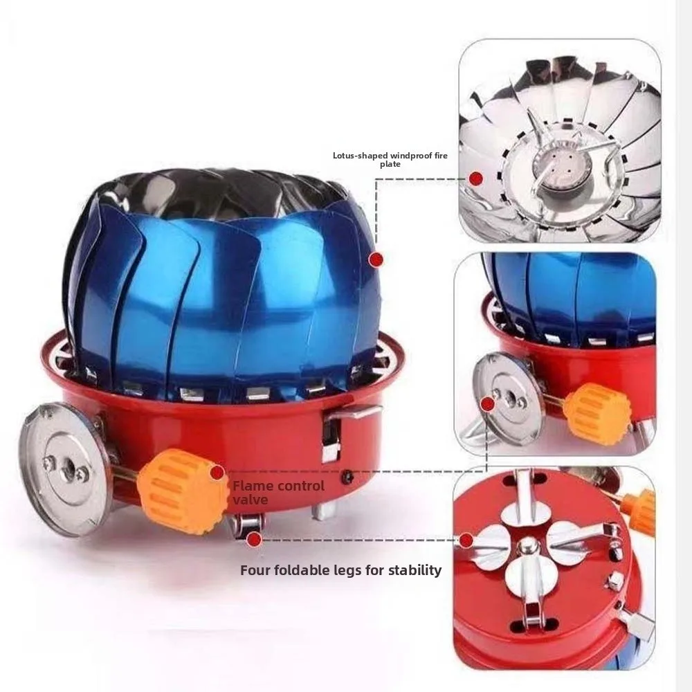 Camping Stove Burner 2800W Lotus Cassette Stove High Power Compact Folding Gas Burner Red Lightweight Fondue Gas Cooker Picnic
