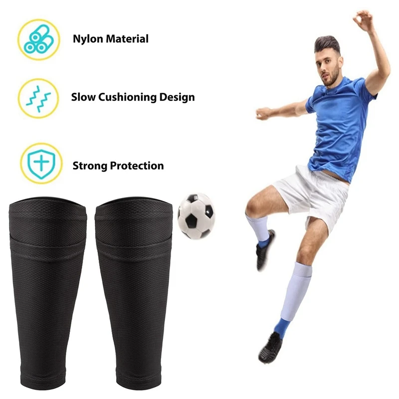 4Pairs Soccer Shin Guard Socks Breathable Soccer Shin Guard Sleeves Shin Pads Holder For Kicking Ball Running Cycling L