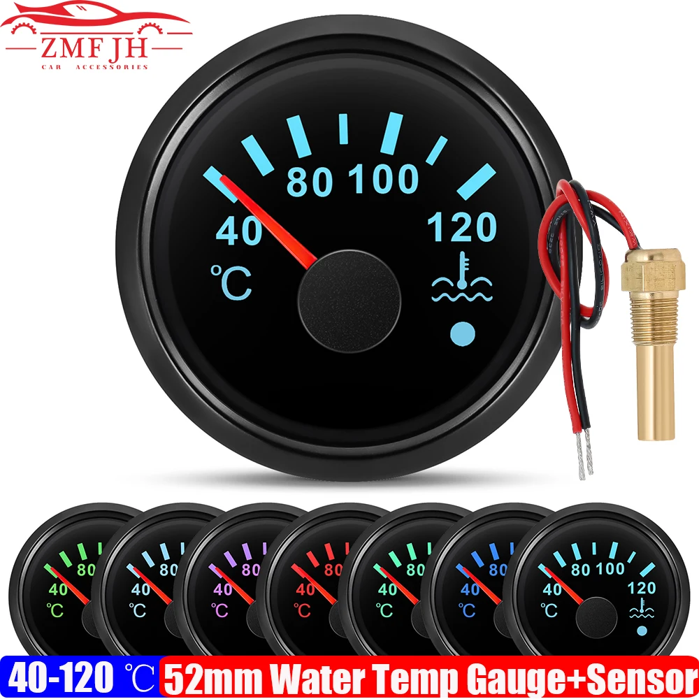 Customized 40-120℃ Water Temperature Gauge+Sensor 7 Color LED 52mm Water Temp Meter with Alarm for Auto Car Boat Yacht 12V24V