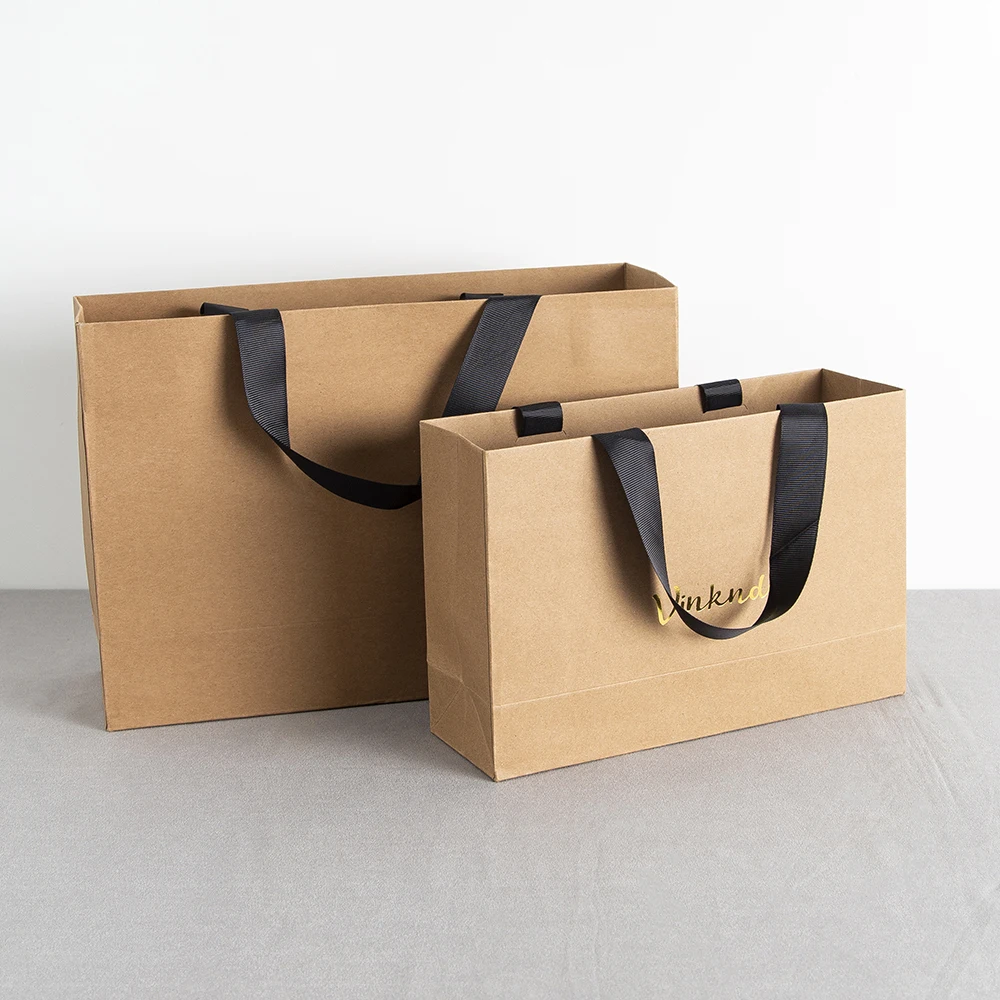 50 قطعة أبيض أسود براون كرافت ورقة مقبض أكياس شعار مخصص هدية حمل حقيبة للتسوق الحاضر التجزئة حفل زفاف استحمام الطفل