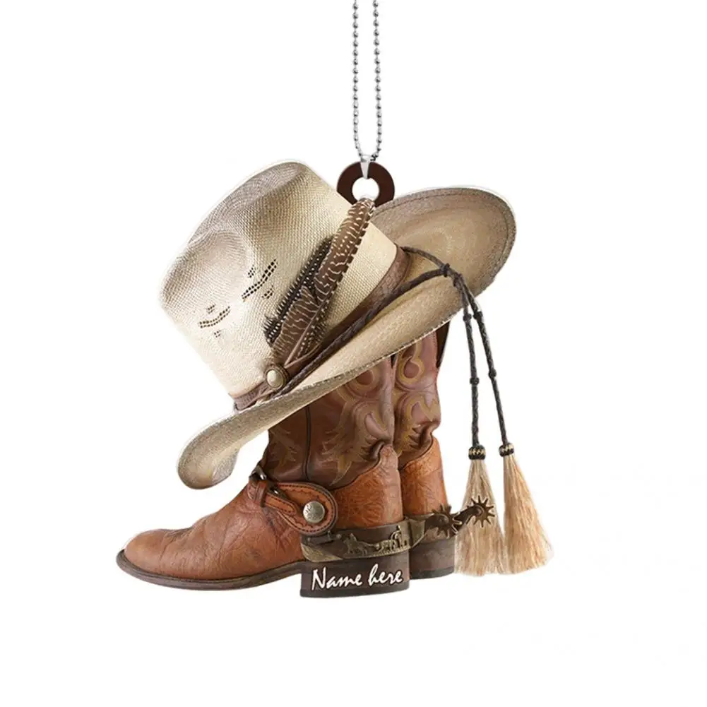 Ornement de voiture bottes et chapeau Cowboy suspendu ornement ornement ornemental acrylique Auto rétroviseur Cowboy plat voiture pendentif pour la maison