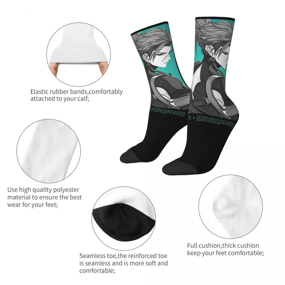 Men's Socks Harajuku Jiyan Wuthering Waves Sock Polyester Anime Game Skateboard Women's Socks Spring Summer Autumn Winter