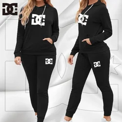 2024 New Printed Women's Tracksuit Solid Color Sports Style Hooded Hoodies +pants 2PCS Sets Clothing Windproof Woman Clothing