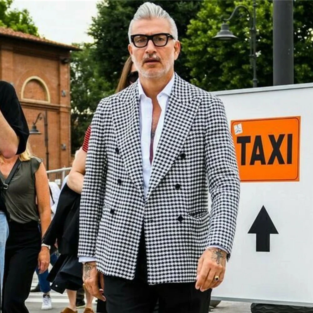 

Mens Turn-down Collar Blazer Coat Fashionable Vintage Houndstooth Jackets Jacket Casual Men Clothes Trendy Outerwear