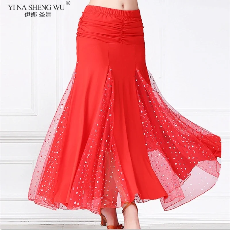 Nowa damska spódnica do tańca brzucha z dużymi cekinami, długa spódnica do flamenco, kostium do tańca towarzyskiego, długa spódnica damska, odzież taneczna dla dorosłych