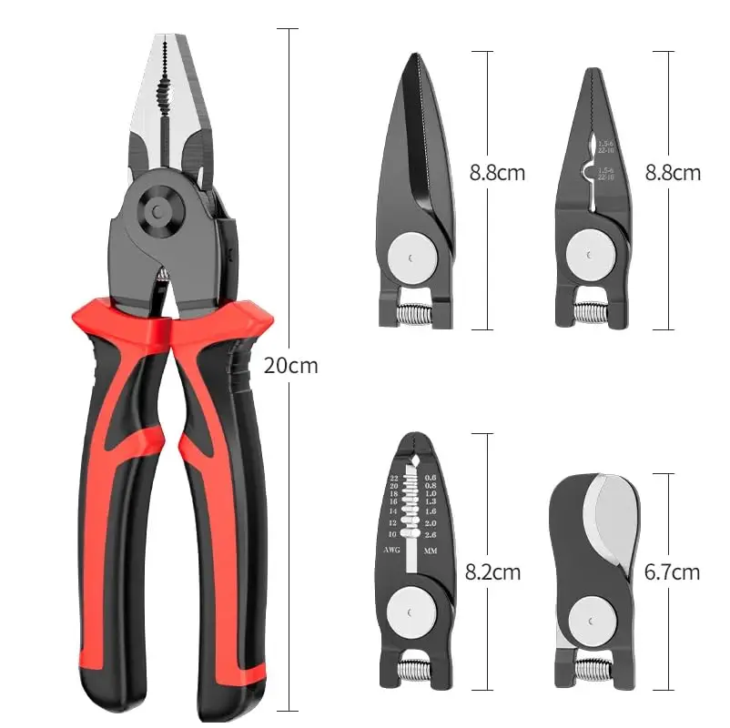 5 in 1 Wire Stripper Tools Set Combination Interchangeable Pliers Kit Wire Stripper Wire Crimper Linesman Pliers Cable Cutter