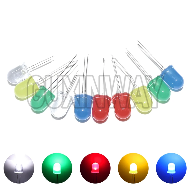 10MM LED Diode F10 Light Emitting Diodes Assorted Kit White Red Green Blue Yellow DIY Electronics Components