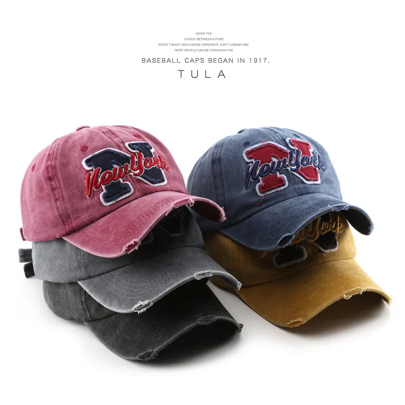 Cross-border Washed Vintage LetteringNCurved Brim Baseball Cap Outdoor Casual Men's Sun Protection Sunshade Duckbill Cap