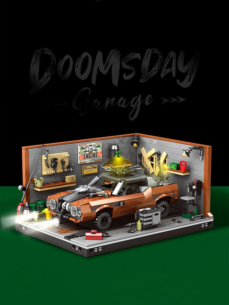 1140-delige retro garageset met stenen, automodel, gedetailleerde gereedschappen & decoratieve accessoires, creatief bureaublad ornament, kerstcadeau - afbeelding 2