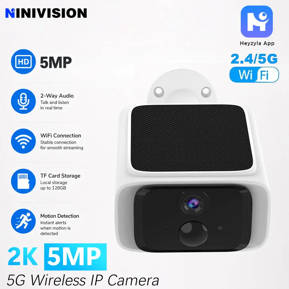 WiFi 2.4GHz 5GHz Dual Band Smart Solar Power Panel Integrated Camera Waterproof APP Monitoring PIR Detection Two-Way Audio Home