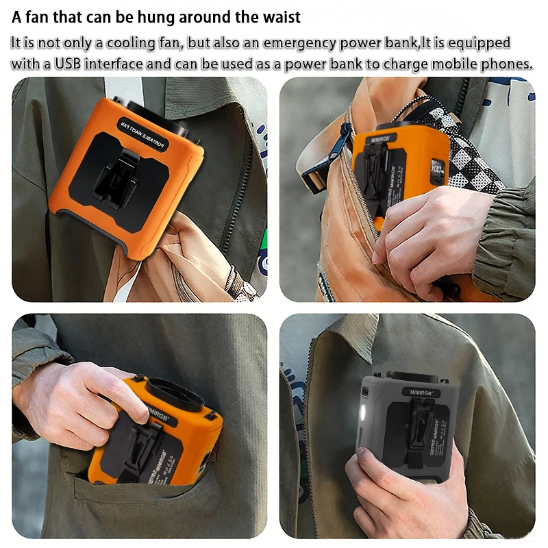 

Поясной вентилятор для путешествий на открытом воздухе на долгое время для кемпинга с 5 скоростями и подсветкой, 40-часовой носимый шейный вентилятор без помощи рук