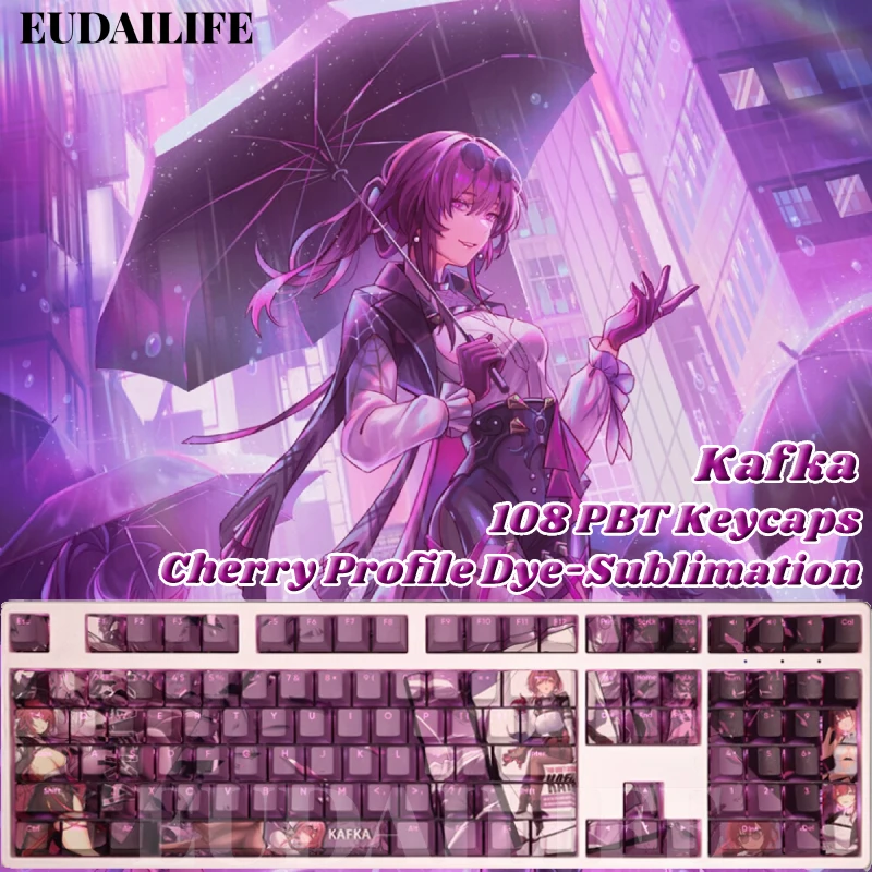 

Kafka 108 Keycap Game Honkai Star Rail PBT DYE Sublimation Light Transmitting Cherry Switch Cross Key Cover Mechanical Keyboard