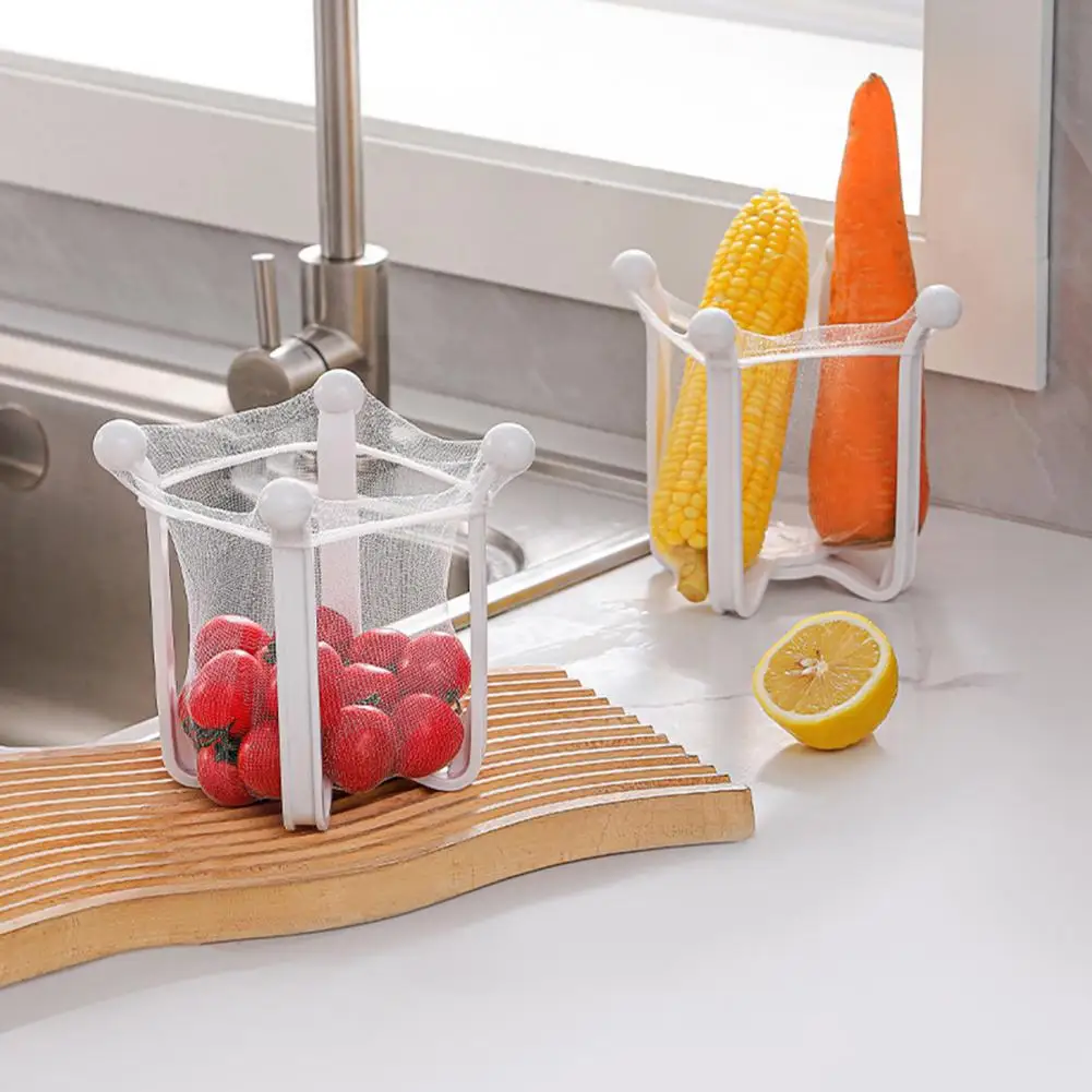 Kitchen Sink Strainer with Basket Holder Sink Drain Strainer Filtering Mesh Bags Kitchen Sink Holder Filter Foldable Rack