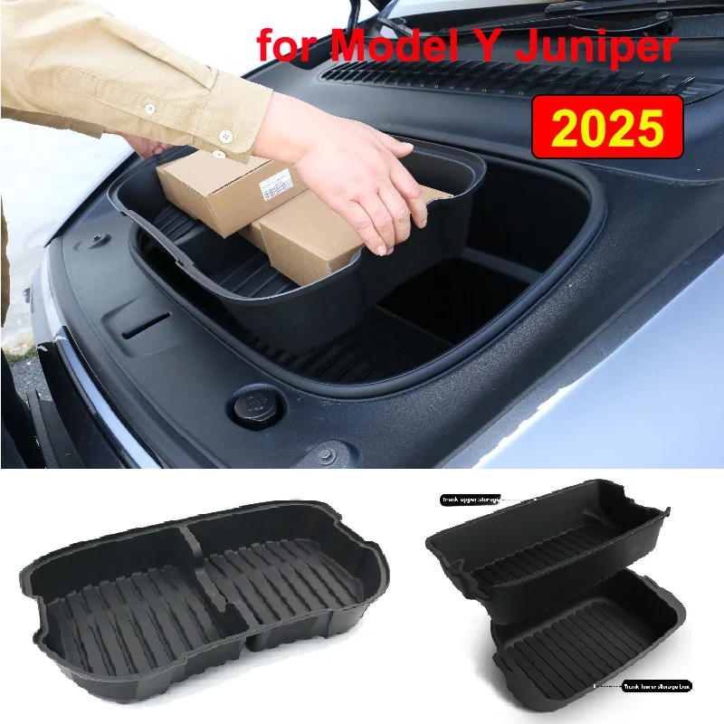 For Tesla Model Y Juniper 2021-2025 Launch Front&Rear Trunk Storage Box Double-Deck Luggage Frunk Organizer Box Dustproof Cargo