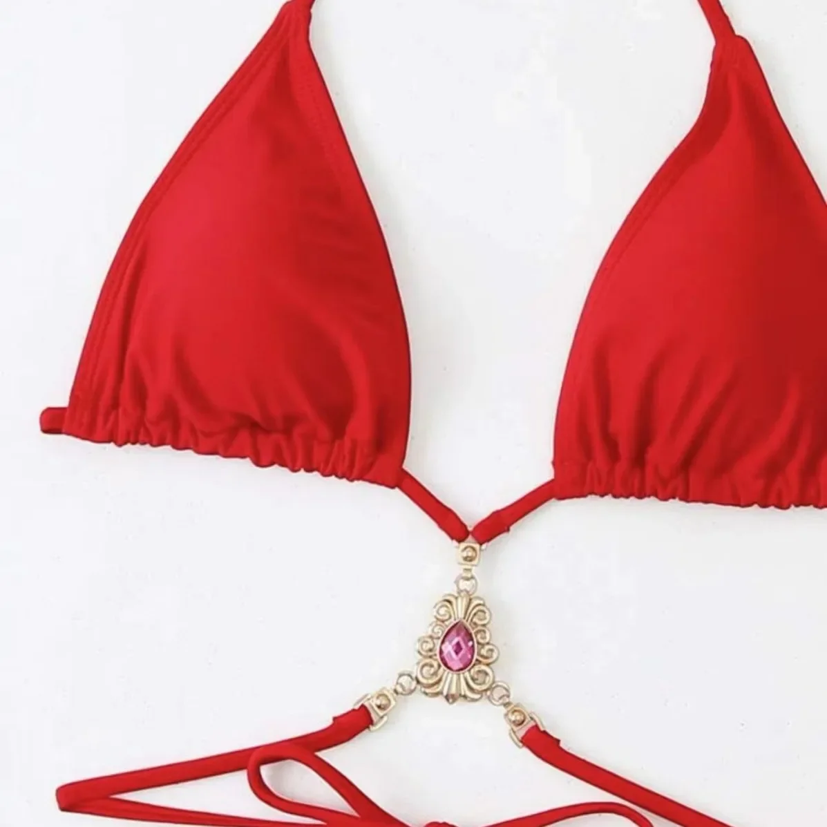 New Women's Sexy Solid Color Three-piece Mesh Gem-decorated Swimsuit