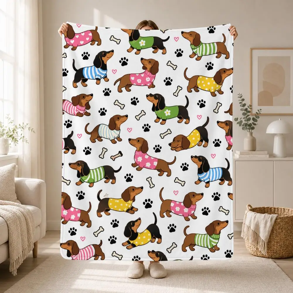 Cute Dog Repeat Pattern Pet Dachshund Repeat Print Pattern Throw Soft Plush Flannel Throw Blanket Sofa Bed Travel Home Decor