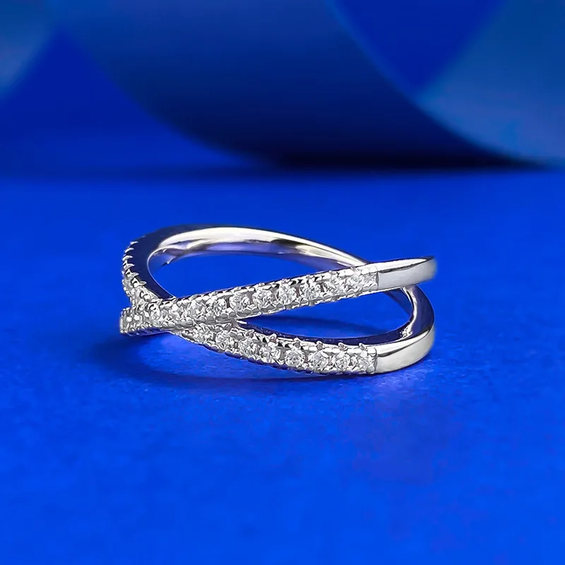 New S925 Silver  Ring Women's Micro Inlaid Half Diamond Simple Fashion Personality European and American Wedding Jewelry