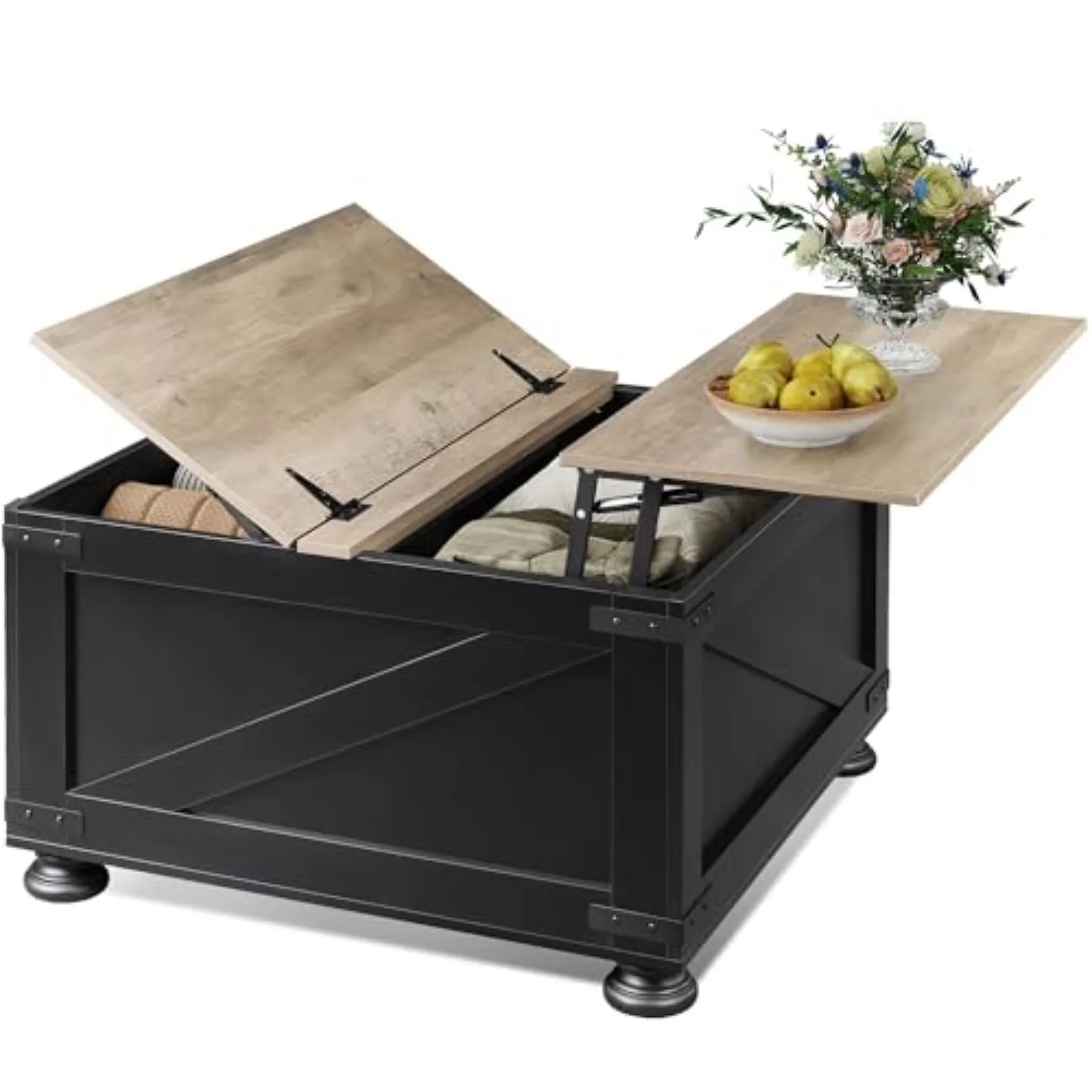Farmhouse Lift Top Coffee Table with Storage, 31.5" Square Center Table, Flip-Top Hidden Compartment, Wood-Grain Coffee