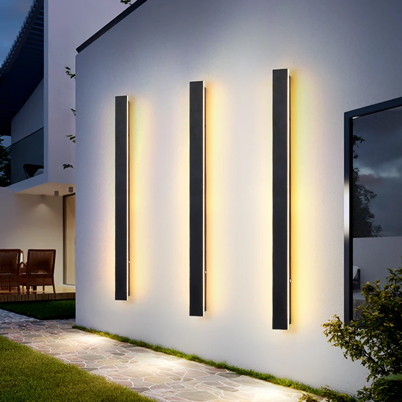 Lámpara de pared exterior de tira larga, pared Exterior Ip65, iluminación LED moderna impermeable, arandela de pared para jardín, Villa, balcón, 85-265V regulable