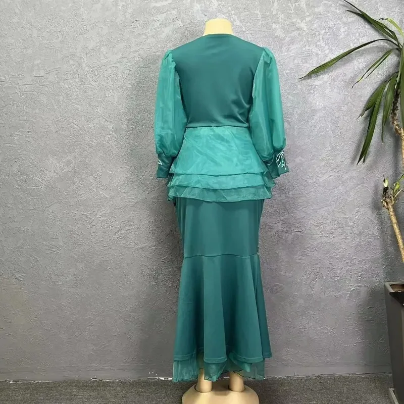 女性のためのアフリカンスタイルのダシキドレス,2ピースの衣装,トップスとスカート,マッチングセット,エレガントな服,2023