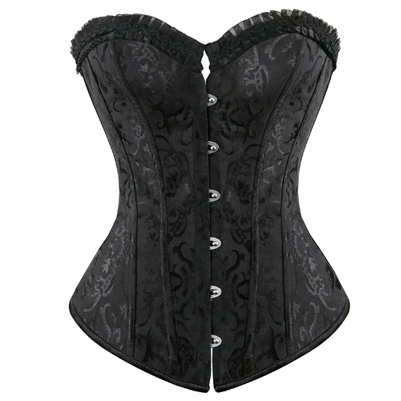 Women Lace Up White Corsets Top Sexy Jacquard Floral Boned Corset Gothic Overbust Body Shaper Lingerie Vintage Plus Size Bustier