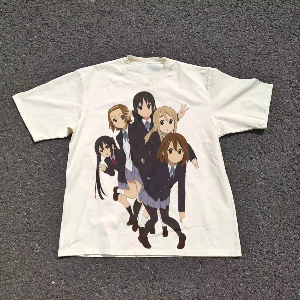 2026 K-On Anime Group Character Print T-Shirt Men Women Vintage Cotton Short Sleeve Summer Tees Oversized Y2K Tee Tops