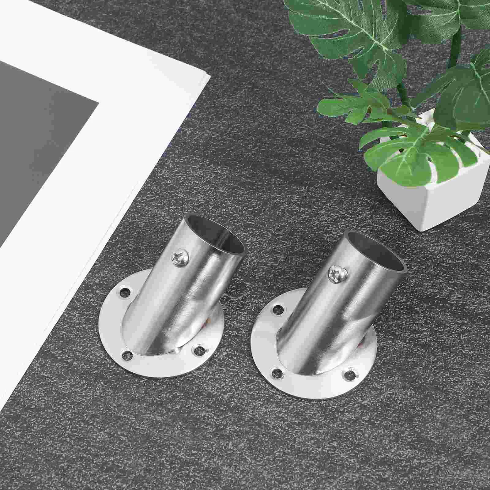 2 Pcs Bevel Angle Flange Base Shelf Bracket Shower Curtain Socket Hanging Rod Holder Stainless Steel Material Support