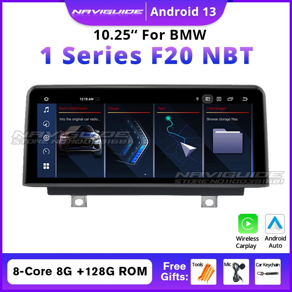 NAVIGUIDE 10.25 Inch Android 14 Car Radio Screen For BMW 1 Series F20 F21 2016-2017 NBT Carplay Auto Stereo Multimedia Player GT