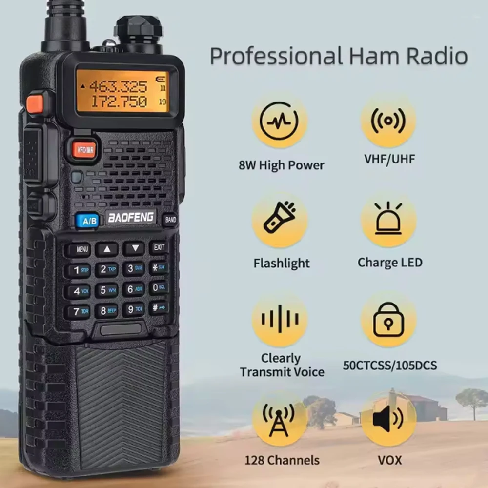 Walkie Talkie Baofeng UV-5R Long Battery 3800mAh 5W/8W CB Radio Dual Band VHF UHF FM Transceiver Two Way Hunting UV-5R Radios