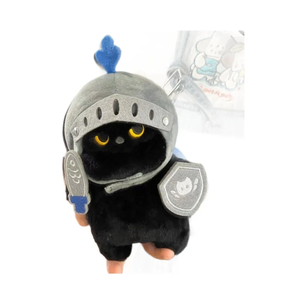 Sleep Pillow Shield Knight Cat Plush Doll Detachable Cute Cat Plush Toy Silly Soft Black Cat Stuffed Toy Kids