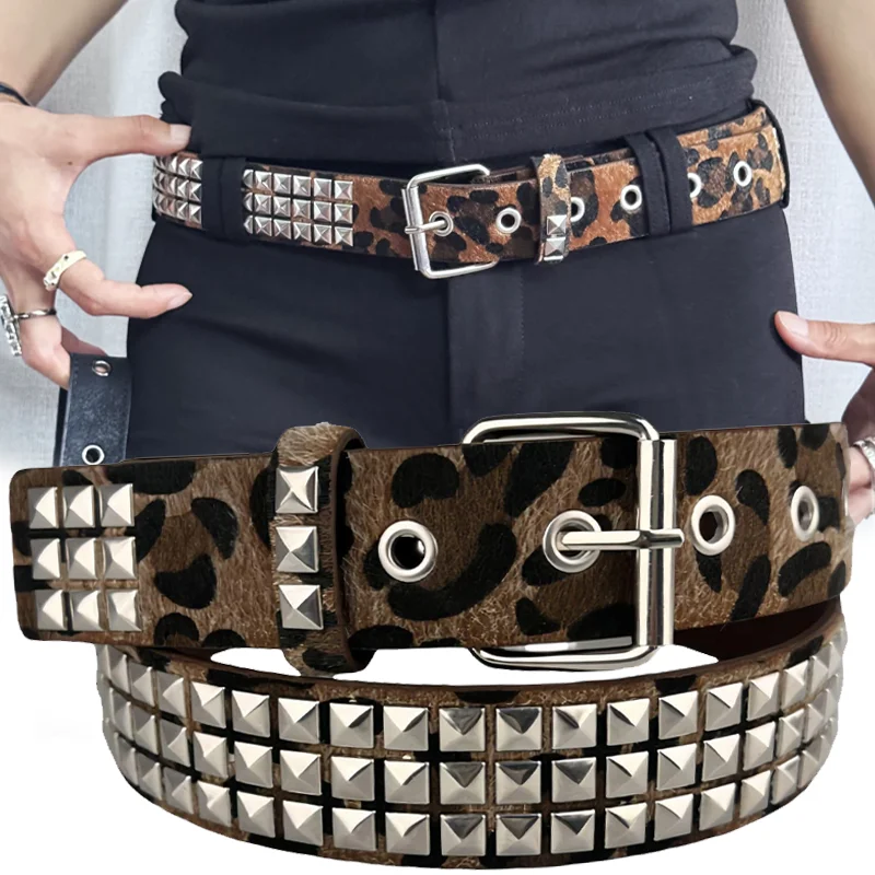 

Пояс в стиле панк с леопардовым принтом и полосками зебры, с металлическими заклепками, Y2K, для сексуальных девушек, модный, в стиле рок и хип-хоп, для джинсов, 2026