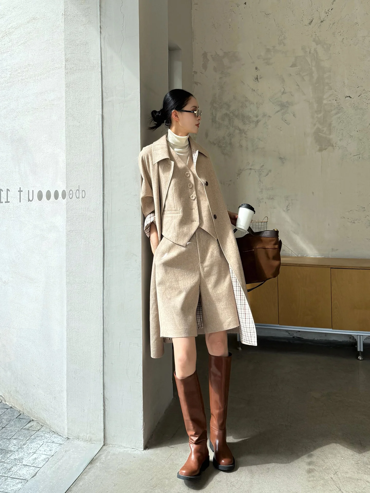 

JIEJI Zhang mat Briti Sle Single Button Woolen Coat Women's Trench Coat Outerwear Spring Season Long Sve