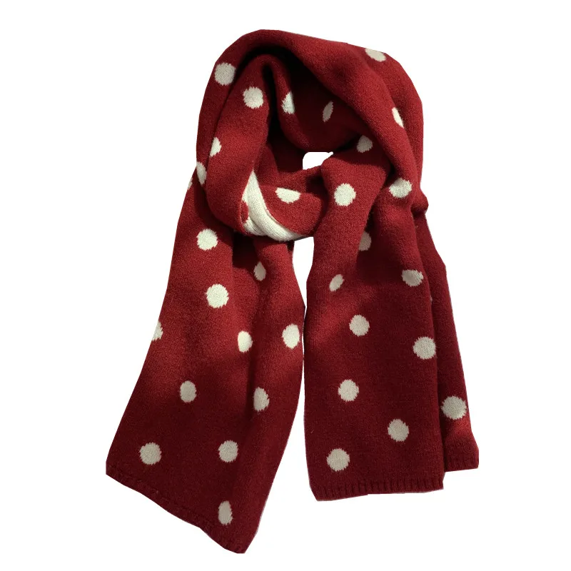 Sciarpa lavorata a maglia a pois double face Thiened Calda lana Ne Warmer per donne Studenti Inverno Faion Coreano Sle Long Re...