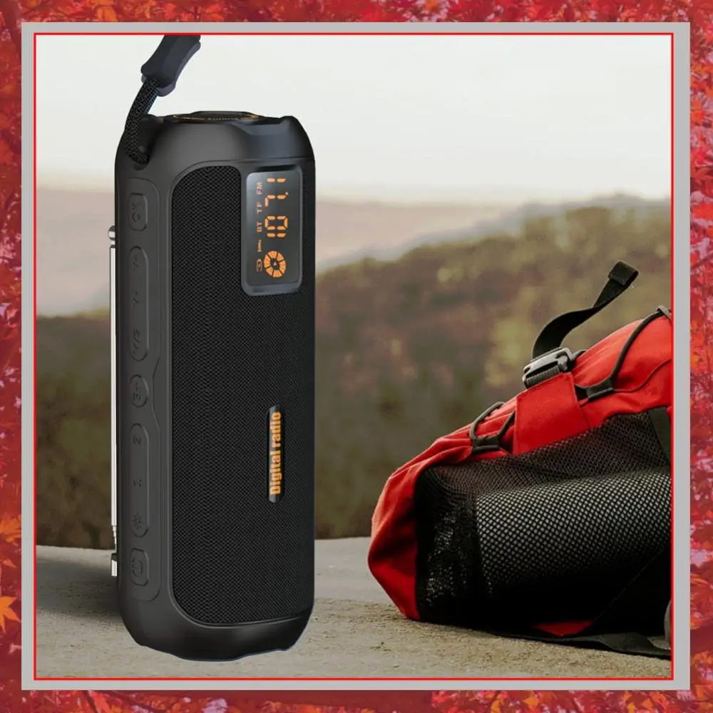 

Digital FM Radio Bluetooth Speaker with LCD Display 10W Loudspeaker Manual Station Tuning Support TF Card for Camping Fishing