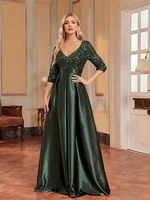 Vestidos de Noche elegantes de manga corta con lentejuelas, vestido de cóctel Formal hasta el suelo de satén para fiesta de graduación, color verde, 2025