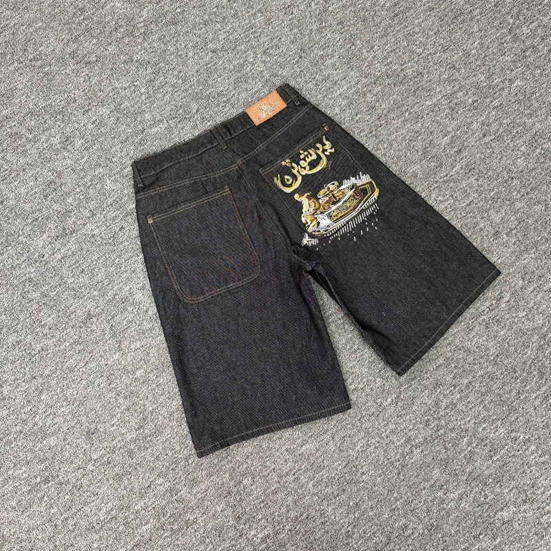 Streetwear Trendy Derschutze Denim Shorts High Quality Retro Logo Embroidery Pattern Jeans