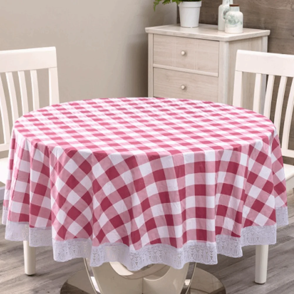 

Pastoral Style PVC Tablecloth Printed Design Lace Hem Waterproof Tablecloth Oil Resistant Flower Pattern Round Table Cover