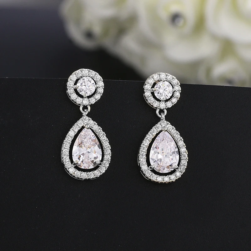 WEIMANJINGDIAN Brand New Arrival Dainty Pear and Round Cubic Zirconia CZ Zircon Crystal Drop Earrings for Bride or Bridesmaid