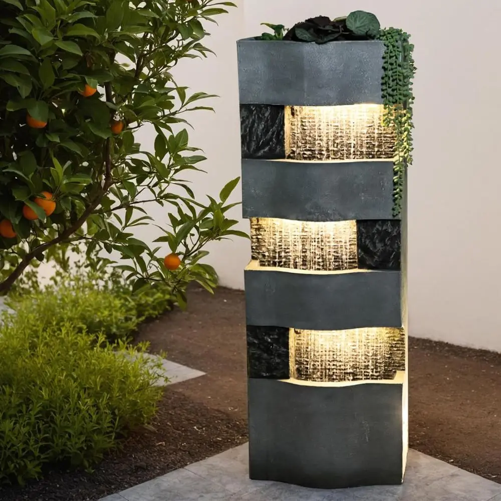 

4-Tier Outdoor Floor Fountain with LED Lights for Patio, Garden, and Home Décor