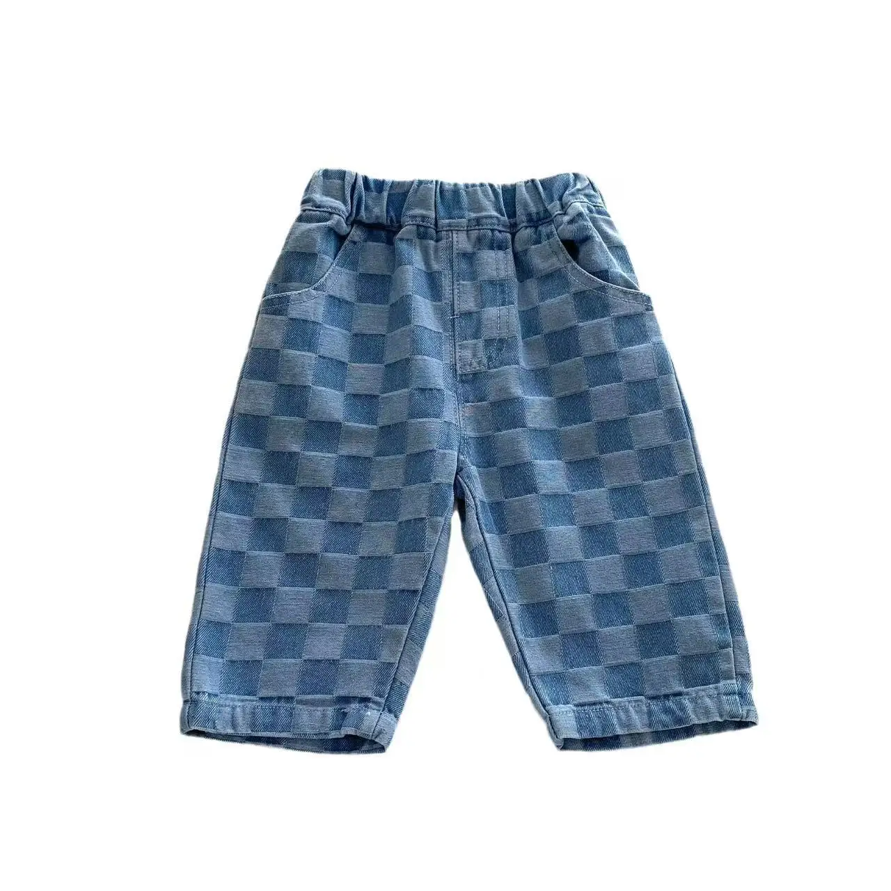 Children's Spring and Autumn Jeans New Korean Edition Children's Clothing Boys' Checkered Fashion Casual Baby Pants 73-130CM